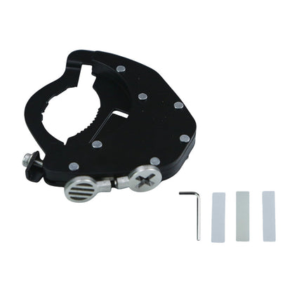 Supporto Meccanico Acceleratore Moto🏍️⚖️🔧 Dispositivo nero 73×38 mm, 147g, crea attrito sulla manopola per ridurre la tensione del polso su strade dritte, con sgancio istantaneo in qualsiasi momento.