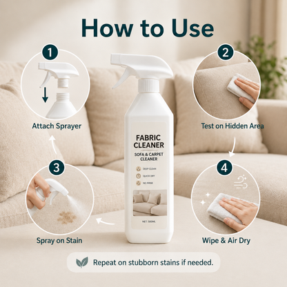 Spray Detergente Senza Risciacquo per Tessuti e Imbottiti 🧴🧹⏱️ Senza acqua e risciacquo, rimuove rapidamente macchie da divani e sedili auto, con asciugatura veloce per mantenere i tessuti puliti con pochi gesti.