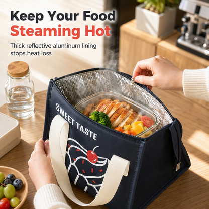 Borsa termica porta pranzo in tessuto 420D, isolante e impermeabile 🕒Lunga conservazione｜💧Tessuto impermeabile｜🎒Design compatto. Il rivestimento in alluminio mantiene caldo il cibo per ore, il tessuto Oxford respinge macchie e acqua.