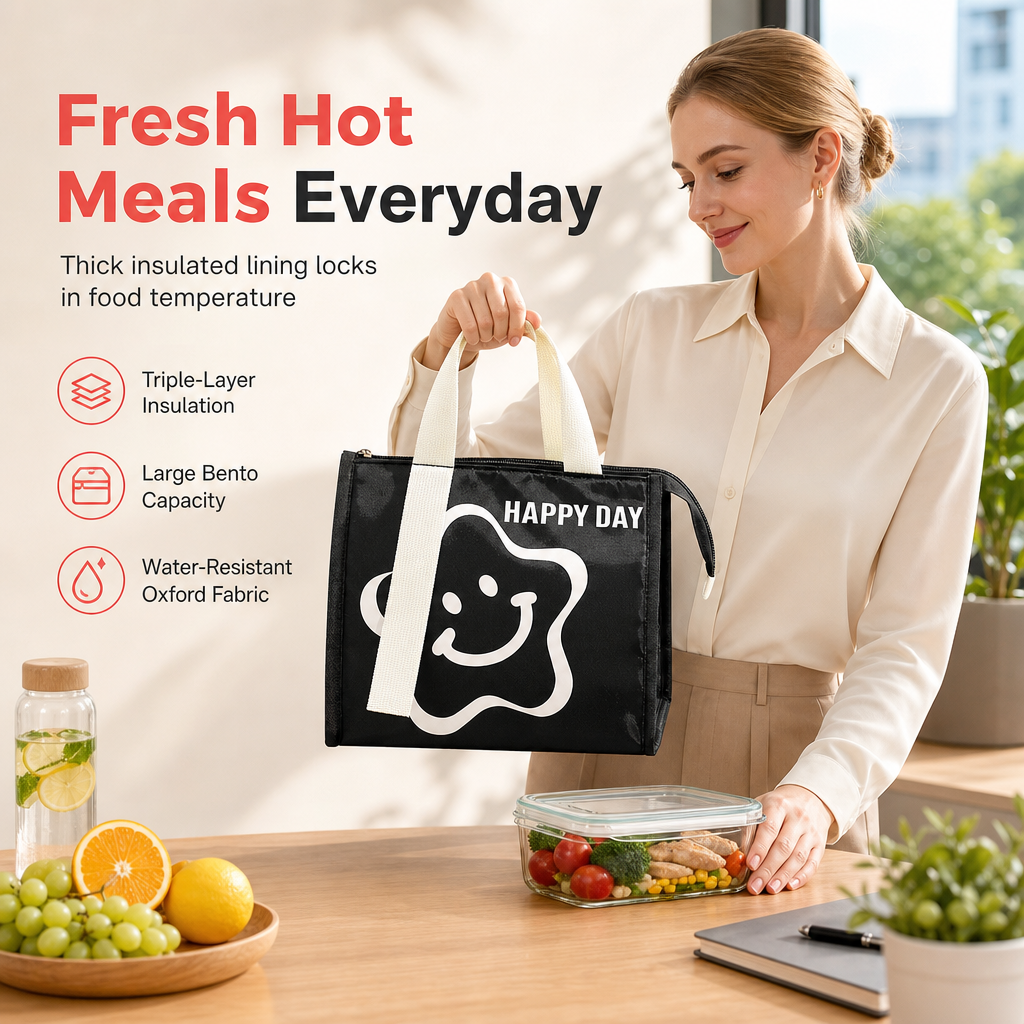Borsa termica porta pranzo in tessuto 420D, isolante e impermeabile 🕒Lunga conservazione｜💧Tessuto impermeabile｜🎒Design compatto. Il rivestimento in alluminio mantiene caldo il cibo per ore, il tessuto Oxford respinge macchie e acqua.