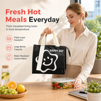 Borsa termica porta pranzo in tessuto 420D, isolante e impermeabile 🕒Lunga conservazione｜💧Tessuto impermeabile｜🎒Design compatto. Il rivestimento in alluminio mantiene caldo il cibo per ore, il tessuto Oxford respinge macchie e acqua.
