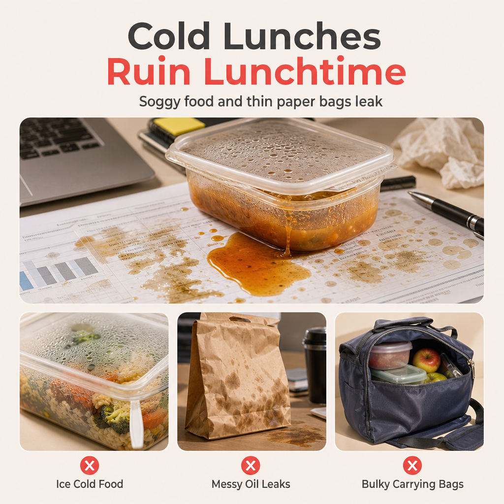 Borsa termica porta pranzo in tessuto 420D, isolante e impermeabile 🕒Lunga conservazione｜💧Tessuto impermeabile｜🎒Design compatto. Il rivestimento in alluminio mantiene caldo il cibo per ore, il tessuto Oxford respinge macchie e acqua.