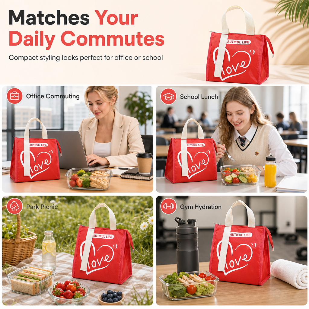 Borsa termica porta pranzo in tessuto 420D, isolante e impermeabile 🕒Lunga conservazione｜💧Tessuto impermeabile｜🎒Design compatto. Il rivestimento in alluminio mantiene caldo il cibo per ore, il tessuto Oxford respinge macchie e acqua.