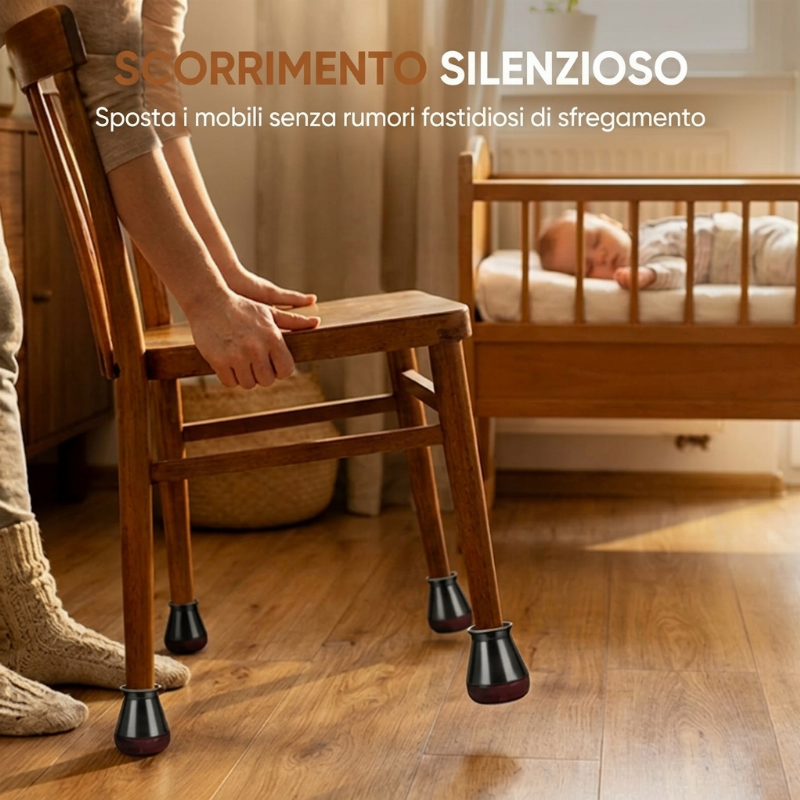 24 protezioni per piedi di sedia in silicone con pattini in feltro per pavimenti