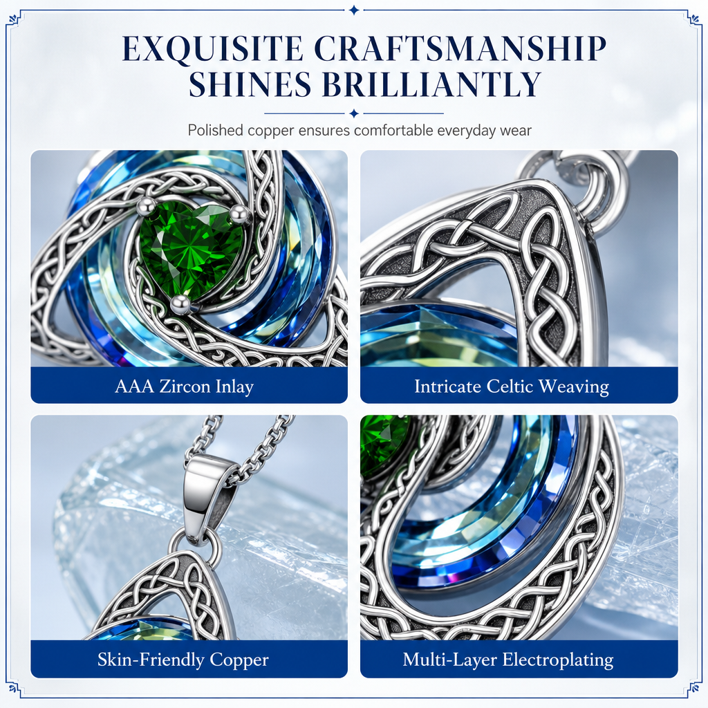 Collana Nodo Celtico con Ciondolo Cuore in Cristallo 💐💎❤️ Metallo in rame delicato non irrita la pelle del collo, il zircone riflette la luce in ogni movimento, la catena regolabile si adatta alla clavicola e si abbina facilmente a ogni outfit quotidiano.