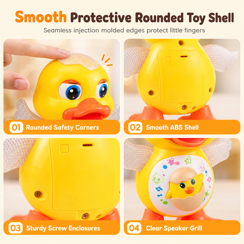 👨‍👩‍👧‍👦Anatra giocattolo elettrica danzante 🎵Musica ritmata｜💡Luci LED｜🦆Ali oscillanti. L’anatra si muove e suona, offre un gioco divertente che intrattiene il bambino durante il tempo libero domestico.