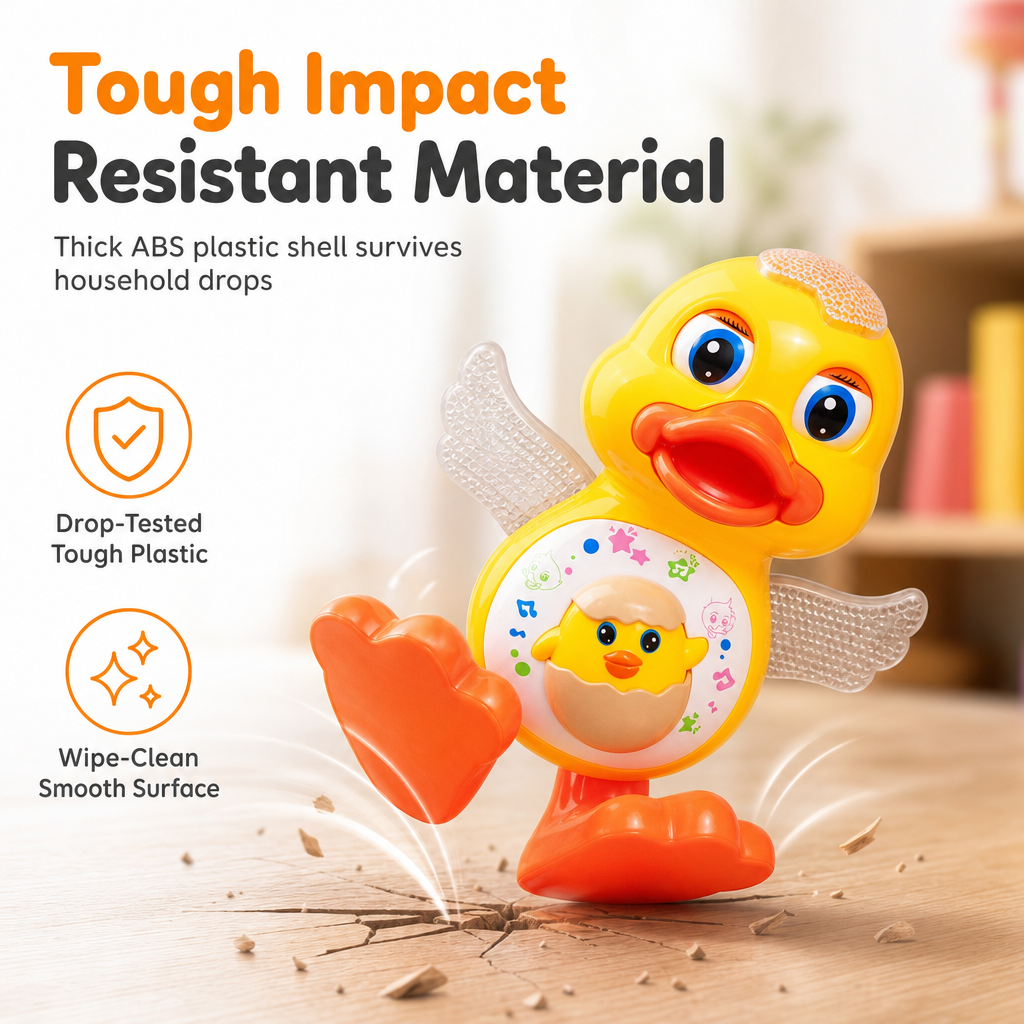 👨‍👩‍👧‍👦Anatra giocattolo elettrica danzante 🎵Musica ritmata｜💡Luci LED｜🦆Ali oscillanti. L’anatra si muove e suona, offre un gioco divertente che intrattiene il bambino durante il tempo libero domestico.