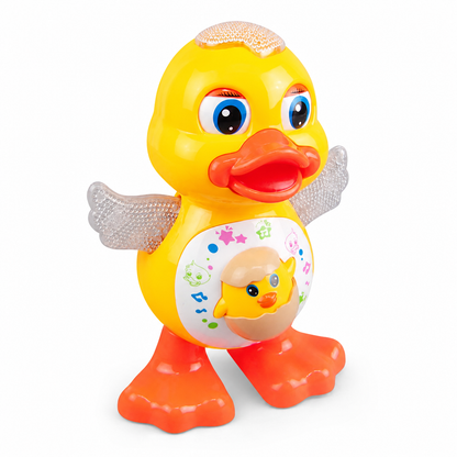 👨‍👩‍👧‍👦Anatra giocattolo elettrica danzante 🎵Musica ritmata｜💡Luci LED｜🦆Ali oscillanti. L’anatra si muove e suona, offre un gioco divertente che intrattiene il bambino durante il tempo libero domestico.