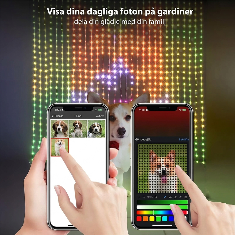 Tenda Luci LED Smart Impermeabile 🎬💧📱 Personalizza immagini e animazioni, sincronizza le luci con la musica, installala su finestra o balcone per creare atmosfere cinematografiche per le tue serate e celebrazioni.