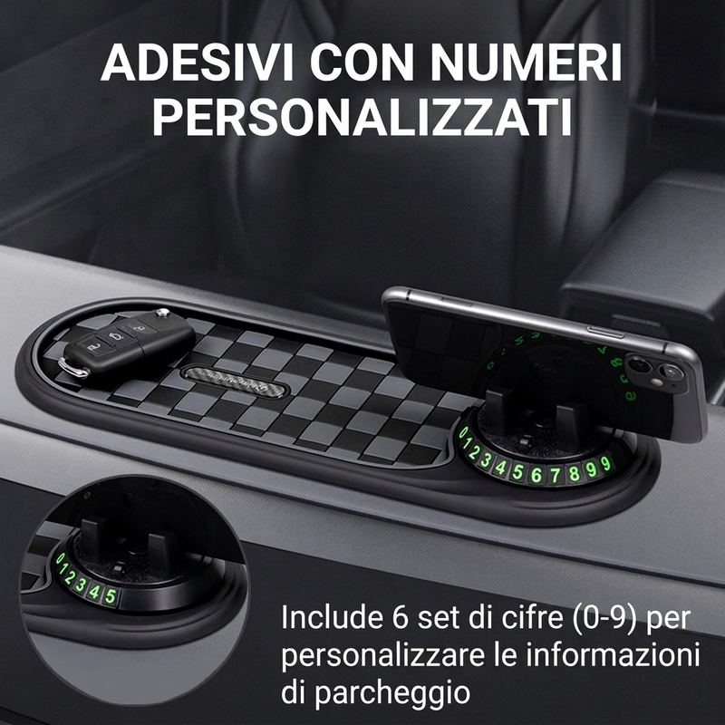 ⏳ OFFERTA LIMITATA SCONTO 50%! 🚗 Tappetino Antiscivolo Cruscotto Auto 360°! ✅ Recensioni verificate! 🔥Supporto telefono + clip cavi + adesivi numeri inclusi, 🚙anti-scivolo anche su strade sconnesse!