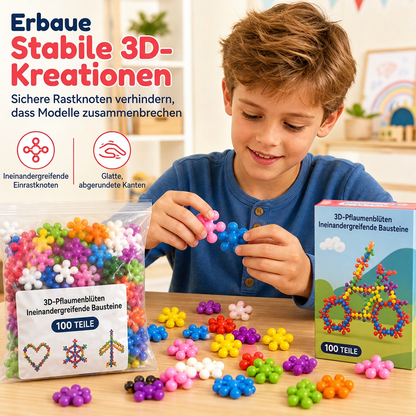 Blocchi 3D Fiocco di Neve 🧩🎨📐 Realizzati in plastica PP levigata con doppio incastro, questi blocchi disponibili in set da 100 a 600 pezzi permettono di creare strutture tridimensionali stabili e sviluppare la fantasia manuale del bambino.