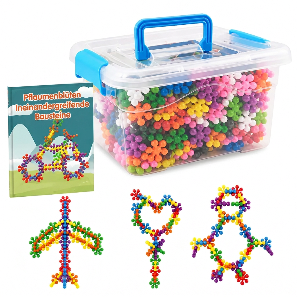 Blocchi 3D Fiocco di Neve 🧩🎨📐 Realizzati in plastica PP levigata con doppio incastro, questi blocchi disponibili in set da 100 a 600 pezzi permettono di creare strutture tridimensionali stabili e sviluppare la fantasia manuale del bambino.