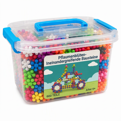 Blocchi 3D Fiocco di Neve 🧩🎨📐 Realizzati in plastica PP levigata con doppio incastro, questi blocchi disponibili in set da 100 a 600 pezzi permettono di creare strutture tridimensionali stabili e sviluppare la fantasia manuale del bambino.