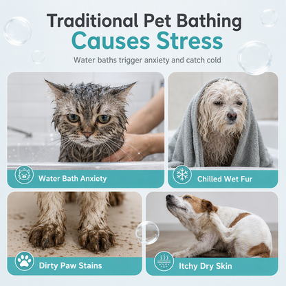 🐶Mousse Detergente Senza Acqua per Animali ✨🐾⚡ Realizzata con formula botanica antibatterica da 120ml, pulisce istantaneamente sporchi e macchie senza acqua, permettendoti di toelettare il tuo pet velocemente senza causare stress.
