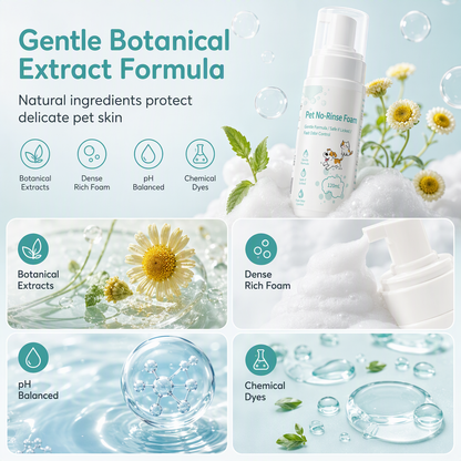 🐶Mousse Detergente Senza Acqua per Animali ✨🐾⚡ Realizzata con formula botanica antibatterica da 120ml, pulisce istantaneamente sporchi e macchie senza acqua, permettendoti di toelettare il tuo pet velocemente senza causare stress.