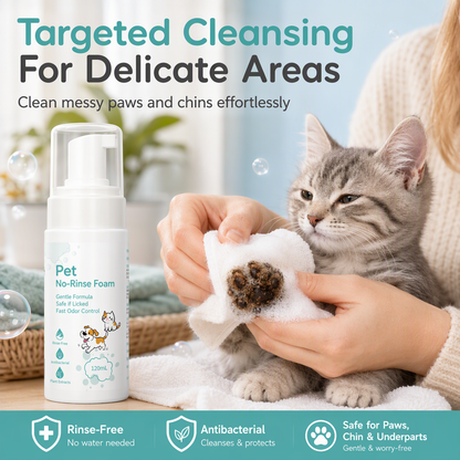 🐶Mousse Detergente Senza Acqua per Animali ✨🐾⚡ Realizzata con formula botanica antibatterica da 120ml, pulisce istantaneamente sporchi e macchie senza acqua, permettendoti di toelettare il tuo pet velocemente senza causare stress.