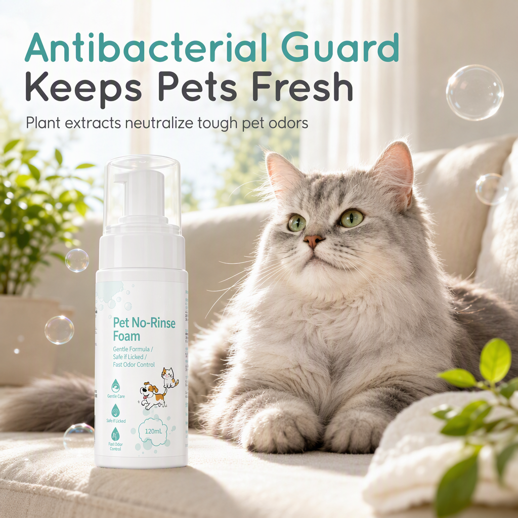 🐶Mousse Detergente Senza Acqua per Animali ✨🐾⚡ Realizzata con formula botanica antibatterica da 120ml, pulisce istantaneamente sporchi e macchie senza acqua, permettendoti di toelettare il tuo pet velocemente senza causare stress.