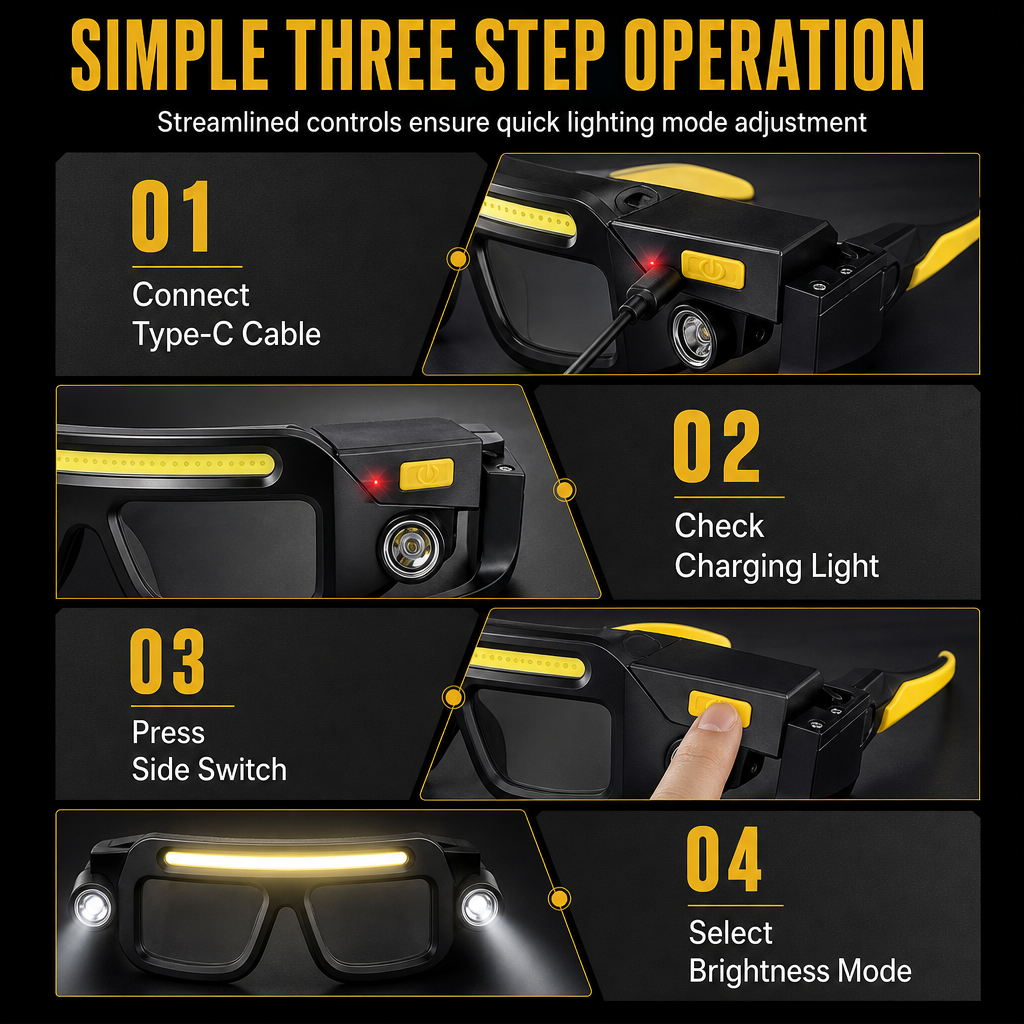 Occhiali da Lavoro con Luce Frontale LED Ricaricabili Type-C 🛠️👓💡