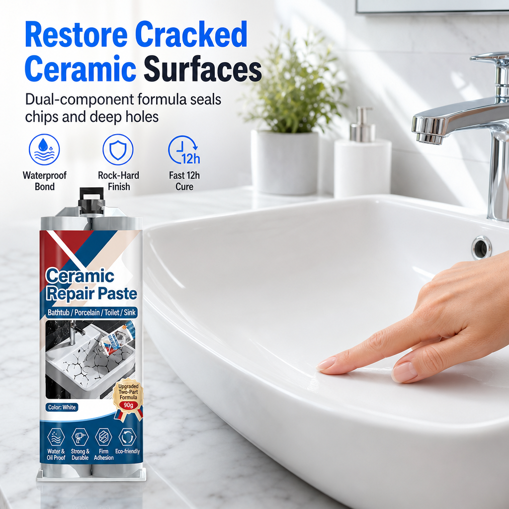 Pasta Riparatrice Epossidica Bianca 🏡✨🛁 Riempie piccole crepe e scheggiature di ceramica, formula resistente all’acqua, si applica facilmente per ripristinare lavabi e piastrelle e ottenere una finitura uniforme e facile da pulire.