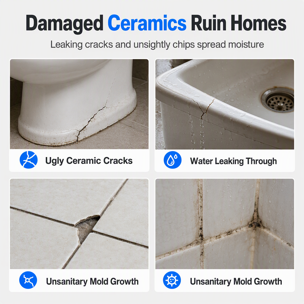Pasta Riparatrice Epossidica Bianca 🏡✨🛁 Riempie piccole crepe e scheggiature di ceramica, formula resistente all’acqua, si applica facilmente per ripristinare lavabi e piastrelle e ottenere una finitura uniforme e facile da pulire.