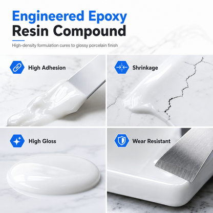 Pasta Riparatrice Epossidica Bianca 🏡✨🛁 Riempie piccole crepe e scheggiature di ceramica, formula resistente all’acqua, si applica facilmente per ripristinare lavabi e piastrelle e ottenere una finitura uniforme e facile da pulire.