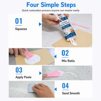Pasta Riparatrice Epossidica Bianca 🏡✨🛁 Riempie piccole crepe e scheggiature di ceramica, formula resistente all’acqua, si applica facilmente per ripristinare lavabi e piastrelle e ottenere una finitura uniforme e facile da pulire.