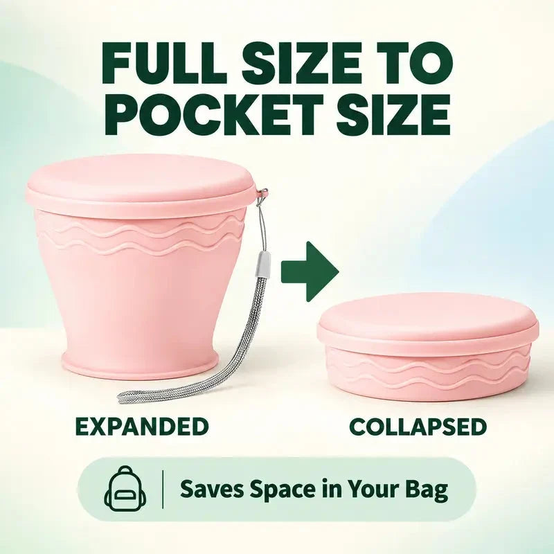 Bicchiere da viaggio pieghevole in silicone ⛺🥤🥛 Corpo in silicone pieghevole, bordo in acciaio, con fascetta di trasporto, si apre e si chiude velocemente, si lava facilmente e occupa poco spazio nello zaino per campeggio e viaggi.