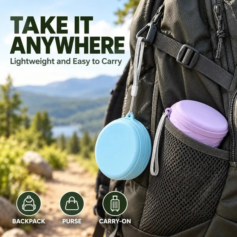 Bicchiere da viaggio pieghevole in silicone ⛺🥤🥛 Corpo in silicone pieghevole, bordo in acciaio, con fascetta di trasporto, si apre e si chiude velocemente, si lava facilmente e occupa poco spazio nello zaino per campeggio e viaggi.