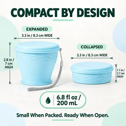 Bicchiere da viaggio pieghevole in silicone ⛺🥤🥛 Corpo in silicone pieghevole, bordo in acciaio, con fascetta di trasporto, si apre e si chiude velocemente, si lava facilmente e occupa poco spazio nello zaino per campeggio e viaggi.