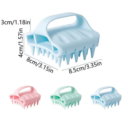 Spazzola massaggiante per cuoio capelluto 🛁🧴💧 Punte silicone flessibili, uso bagnato/asciutto, impugnatura antiscivolo. Massaggia dolcemente, rimuove impurità senza graffiare cute o danneggiare unghie.