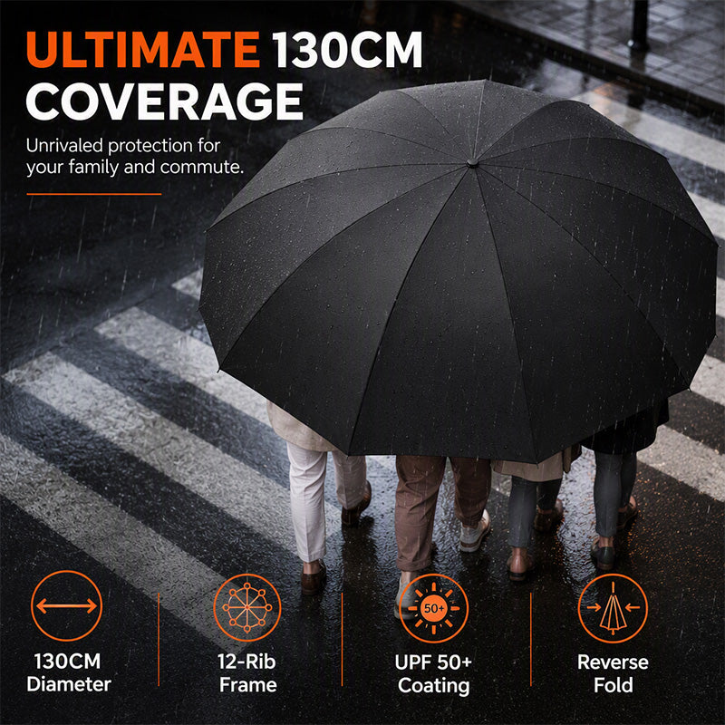 ☂️50% DI SCONTO ORA! Ombrello pieghevole extra large – 130 cm, 12 stecche, antivento e con chiusura inversa, protezione solare UPF50+ per la famiglia, gli spostamenti quotidiani e le attività all'aperto