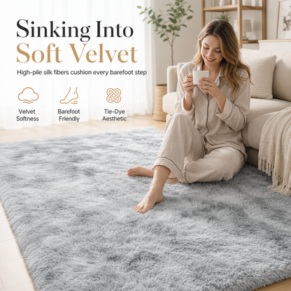 Tappeto Shaggy Velvet Morbidissimo 🏠🦶☁️ Il pelo alto in velluto isola il freddo del pavimento, base antiscivolo stabile, trama fitta senza pelucchi, lavabile, dona comfort costante nella tua stanza.