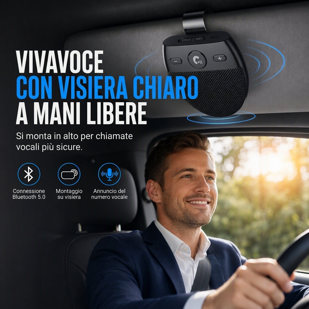 Vivavoce Bluetooth per visierino parasole auto 🔊📱⚡
