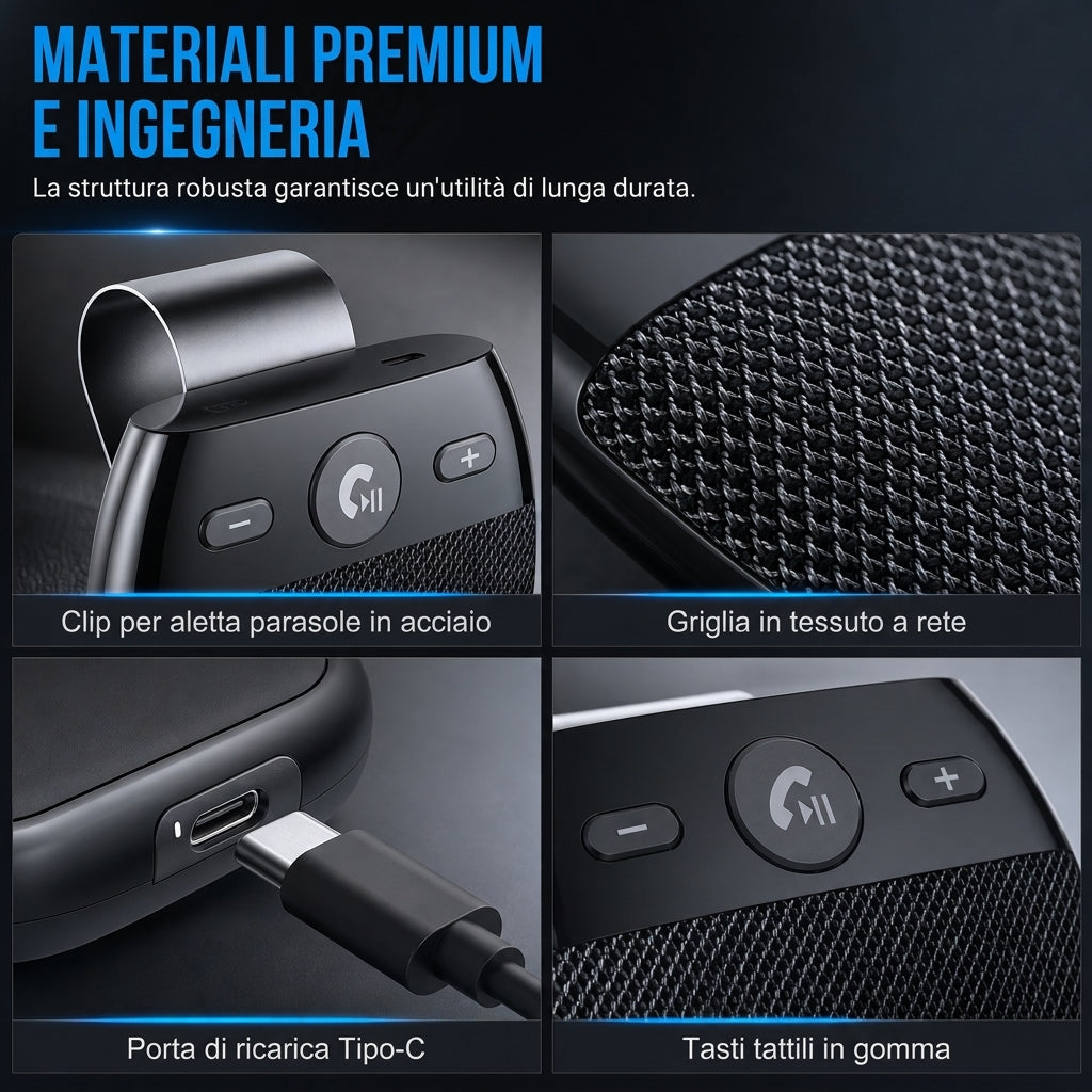 Vivavoce Bluetooth per visierino parasole auto 🔊📱⚡