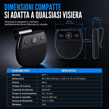 Vivavoce Bluetooth per visierino parasole auto 🔊📱⚡