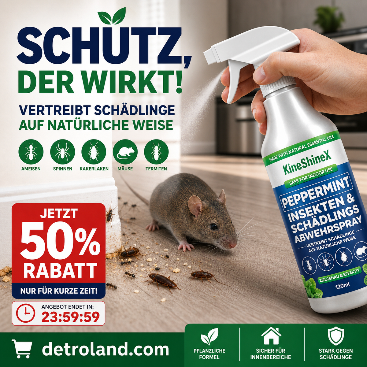 🗑️Spray Repellente per Insetti all'Olio di Menta Piperita Naturale – Massima Efficacia – Formula Profumata Sicura per Casa e Giardino